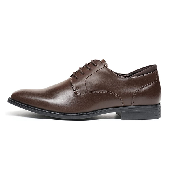 Men's Classic Vegan Leather Plain Toe Formal Oxfords - DARK BROWN - 1